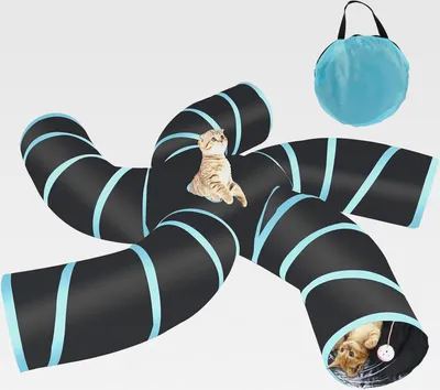 Produktbild von Katzentunnel 5-Wege, Katzenspielzeug Katzentunnel Faltbar, Katze Tunnel für Innen und Außenbereich, Groß Polyester Pet Play Tunnel Tube für Katze, Welpen, Kaninchen (Schwarz)
