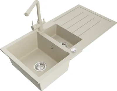 Produktbild von Mexen Andres 1,5-Becken-Granitspüle mit Abtropffläche und Mischbatterie Duero, Beige - 6515-69-671600-69