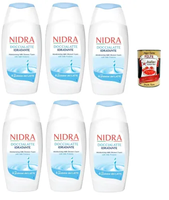 Produktbild von Nidra Doccialatte Nutriente Duschgel Hilft, die Haut mit Feuchtigkeit zu versorgen und zu reinigen mit Milchproteinen 6x 250ml + Italian Gourmet polpa 400g