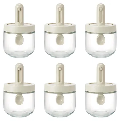 Produktbild von 6 Stück Gewürzgläser 300ml Glas Gewürzbehälter mit Löffeldeckel für Küche Gewürze Salz Pfeffer Aufbewahrung