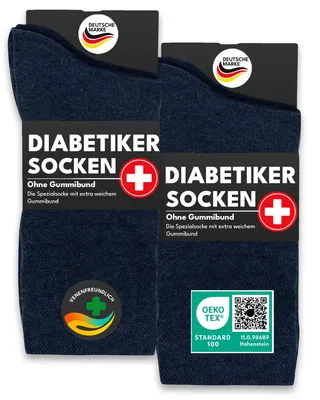 Produktbild von 6 Paar Diabetiker Socken ohne Gummi 97% Baumwolle Damen Herren Socken ohne Naht (Jeans 43-46)