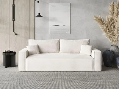 Produktbild von GrainGold 3-Sitzer Sofa Sivra - Gepolstertes Sofa - Moderne Sofa mit Bettfunktion - Wohnzimmer Sofa mit Velvet-Stoff - Creme