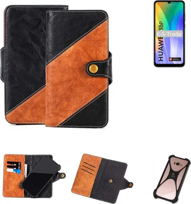 Produktbild von K-S-Trade Handyhülle Schutzhülle Bookstyle Case Wallet-Case kompatibel mit Huawei Y6p Handy Cover Bumper Klapphülle schwarz hellbraun 1x