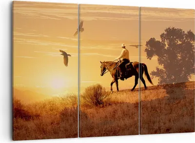 Produktbild von Bild auf Leinwand - Leinwandbild - Pferd Cowboy Bauernhof Reiten - 105x70cm - Wand Bild - Wanddeko - Leinwanddruck - Bilder - Kunstdruck - Wanddekoration - Leinwand bilder - Wandkunst - CE105x70-2955