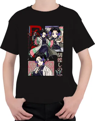 Produktbild von Shinobu Kocho Kimetsu no Yaiba Anime Schmetterling Katana Uni Kinder T-Shirt, Schwarz, 128