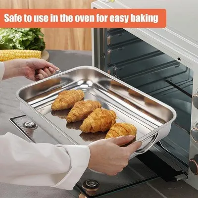 Image de Plaque de cuisson rectangulaire en acier avec poignées - 25 cm x 18 cm (pour lasagnes)