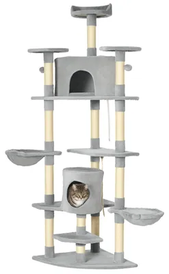Immagine prodotto di Albero da arrampicata per gatti - Tiragraffi - Altezza 200 cm - 5 livelli - Grotte e palline - Sisal - Grigio chiaro