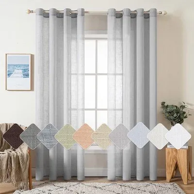Produktbild von Unyqoos® Transparente Gardinen im Leinenlook, 2er-Set mit Ösen, 140 x 260 cm, 100% Polyester – für Wohn- & Schlafzimmer