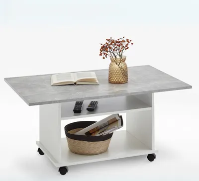 Produktbild von FMD furniture Couchtisch Wohnzimmertisch Sofatisch 100 x 60 x 44 cm weiß / Beton LA mit zusätzlicher Ablagefläche