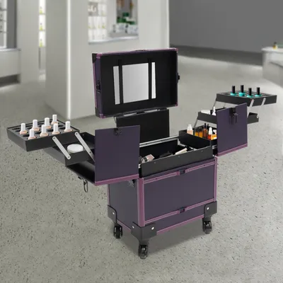 Obrázek produktu pro Kosmetický vozík se 6 přihrádkami a 4 kolečky Make-up Case Organizér (fialový) pro dámy, dívky