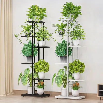 Image de SUORENUO H917-1 Support pour plantes 6 animaux Rack Étagère Métal Support de stockage Jardin Présentoir - Blanc