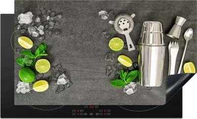 Produktbild von KitchenYeah© Herdabdeckplatte Cocktailshaker - Eiswürfel - Obst , 91x52cm, Küche Deko, Glaskeramikkochfeld Herdabdeckung, Abdeckplatte fùr Kochfeld
