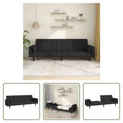 Produktbild von The Living Store Schlafsofa 2-Sitzer mit 2 Kissen Schwarz Stoff
