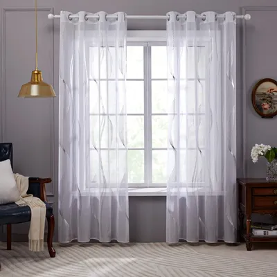 Voile-Gardinen 2er-Set, 140x175 cm, halbtransparent, Wellenlinien