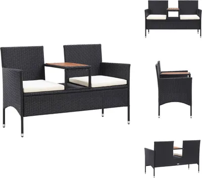 Immagine prodotto di vidaXL Panca da giardino a 2 posti con tavolo da tè 143 cm in poly rattan nero - Panche da giardino