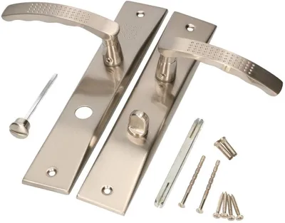 Produktbild von KOTARBAU Türdrücker 90 mm WC/BAD Türgriff Satin Türbeschlag Türklinke Drückergarnitur Langschild Türdrückergarnitur Innentür Außentür Handgriff Torbe