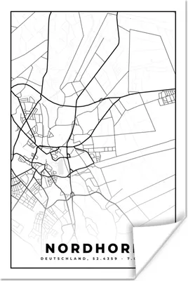Produktbild von MuchoWow® Poster Stadtplan - Karte - Nordhorn 120x180 cm - Kunstposter