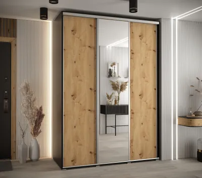 Produktbild von Kleiderschrank ASIRI 3 - 180/60 cm, Schwarz / Artisan-Eiche / Silber