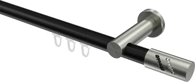 Produktbild von Interdeco Innenlaufstange / Gardinenstange mit Innenlauf Schwarz / Edelstahl-Optik, Typ Platon Zoena (Glitzerzylinder), 20 mm Ø 1-läufig, 240 cm