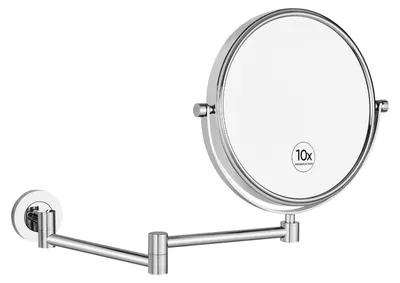 Image de Miroir de maquillage, miroir de salle de bain grossissant 10 fois, chromé, télescopique, pivotant à 360°, double face, diamètre 20 cm