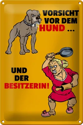 Produktbild von Blechschild Spruch 20x30cm Vorsicht vor Hund & der Besitzerin