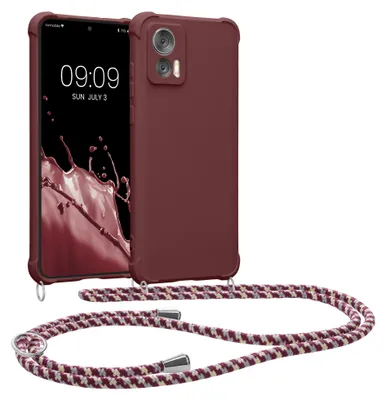 Produktbild von kwmobile Necklace Case kompatibel mit Motorola Edge 30 Neo Hülle - Cover mit Kordel zum Umhängen - Silikon Schutzhülle Bordeaux Violett