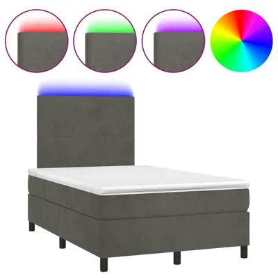 Productafbeelding van Boxspringbed met matras en LED-verlichting, donkergrijs, 120x190 cm, fluweel