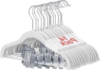 Produktbild von 30 cm Kinderkleerhanger mit Clip, 360-Grad drehbarer Haken, Anti-Slip-Matte Haken - 14 Stück weiß
