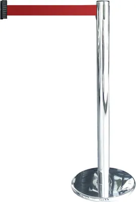 Produktbild von Gurt-Absperrpfosten GLA 45 silber, Edelstahl, 1000 mm Höhe, Gurt 2,3 m rot