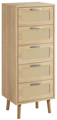 Kommode mit 5 Schubladen, Rattan, Holz, 40x34x108 cm, Natur