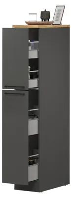 Produktbild von Küchen-Vorratsschrank Quintino, Mehrzweckschrank, Aufbewahrungsschrank mit 2 Schubladen, 100 % Italy, 30 x 60 x 165 cm, Anthrazit und Eiche