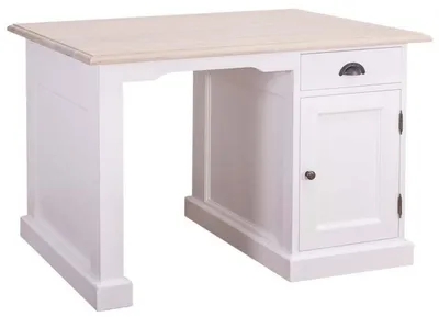 Produktbild von Casa Padrino Landhausstil Schreibtisch in Weiß und Naturfarben 110 x 70 x H. 78 cm - Massives Kiefernholz und Eichenholz