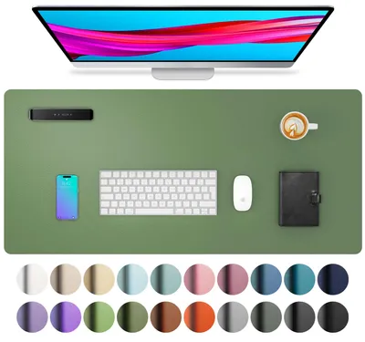 Image de Sous-main, tapis de souris, sous-main de bureau, sous-main antidérapant en cuir PU, tapis de bureau imperméable pour le bureau et la maison (80 cm x 40 cm, vert olive)