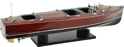 Produktbild von Casa Padrino Luxus Deko Speedboot Chris Craft mit Massivholz Ständer Braun / Schwarz 81 x 23 x H. 23 cm - Handgefertigtes Deko Boot - Holzboot - Modellboot - Rennboot - Wohnzimmer Deko Accessoires