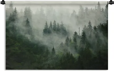 Produktbild von MuchoWow® Wandteppich Wandbehang Wald - Nebel - Bäume - Natur 150x100 cm Tapisserie Dekoration Wandtuch - Waschbar - Tapisserien - Wand-Decke