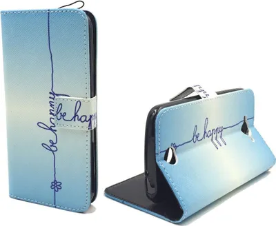 Produktbild von Handyhülle Tasche für Handy Acer Liquid Z530 Schriftzug Be Happy Blau