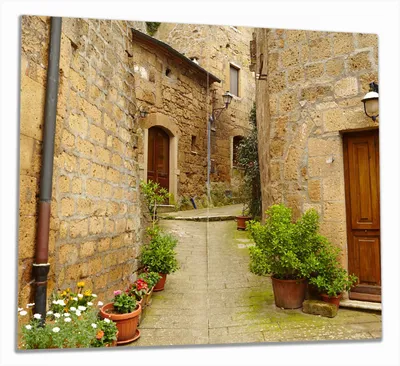 Produktbild von Wallario Herdabdeckplatte aus Glas, Größe 60 x 52 cm 2-teilig, Motiv Weg durch die Altstadt - Toskana in Italien