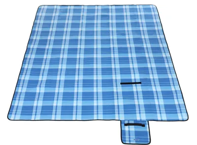 Produktbild von Picknickdecke XXL 200 x 200 cm mit Tragegriff  Fleece wärmeisoliert wasserdicht Outdoordecke von SONGMICS blau-weiß GCM71B