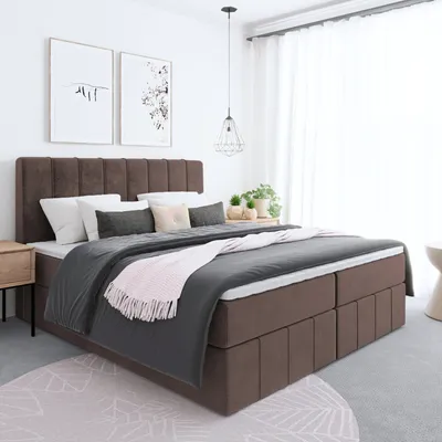Produktbild von Bett, Boxspringbett BEGI mit Bonnel-Matraze, Bettkästen, VISCO Topper, Doppelbett, Stauraum, Federkern, 180x200 cm, (Braun - ITAKA 20)