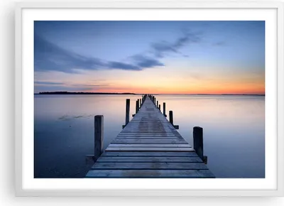 Produktbild von Gerahmtes Poster - Weißer Rahmen - Sonnenuntergang See Wasser Brücke - 70x50 cm - Wand Bild - Wanddeko - Wandbilder - Wandposter - Bilderrahmen - Bilder - Kunstdruck - Wandbild - P2WAA70x50-2508