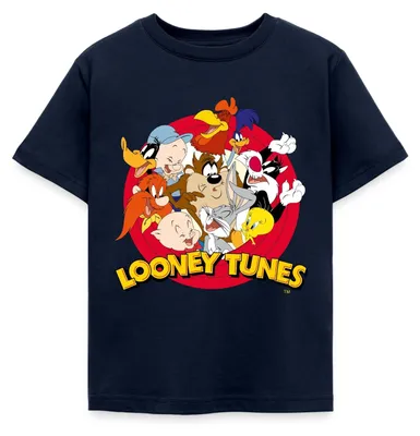 Produktbild von Spreadshirt Looney Tunes Bugs Bunny Logo Gruppenbild Kinder T-Shirt, 122/128 (7-8 Jahre), Navy