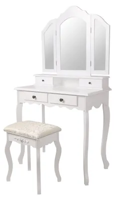 Kaptafel mit Hocker, 3 Spiegel, 4 Schubladen, 75x140x40 cm, Landhausstil