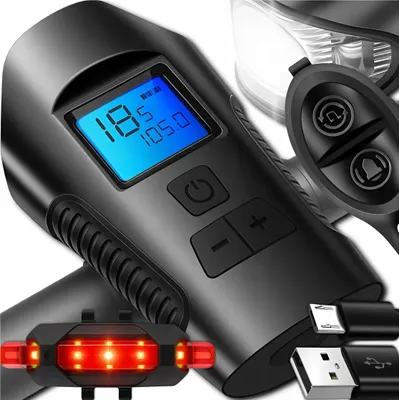Zdjęcie produktu dla Lampka Rowerowa Licznik Bezprzewodowy Przednia Tylna Led + Klakson Mocna