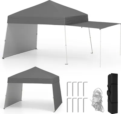 Immagine prodotto di COSTWAY padiglione pop-up 430x280cm con 2 pareti laterali convertibili in tenda da sole, padiglione da giardino portatile, tenda da campeggio, tenda per feste all'aperto grigio