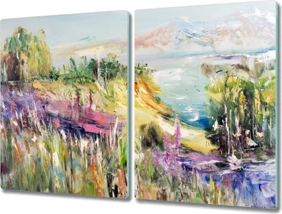Produktbild von Coloray Schneidebrett Herdabdeckplatte 2x40x52 cm Kochplattenabdeckung Küchenbrett Hackbrett - Berglandschaft