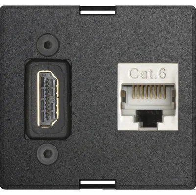 Produktbild von EVOline Wechselmodul Daten- und Multimedia-Modul Zubehör 1 x HDMI 2.0 + 1 x RJ45 CAT6 Buchse vorne und hinten Kunststoff Schwarz