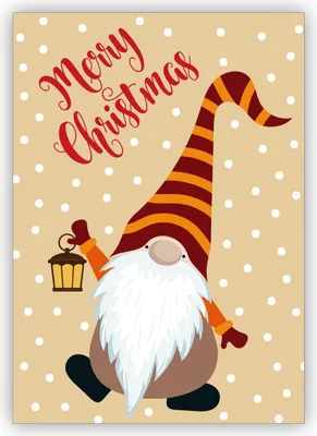 Produktbild von Süße Retro Wichtel Weihnachtskarte mit Schnee: Merry Christmas