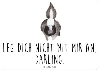 Produktbild von Mr. & Mrs. Panda Schild Stinktier Angriff DIN A6 - Weiß - Geschenk, Wildtier, Drohung, tafel, wütend, Skunk, Raubtier, Blechschild, Magnetschild, Wandbild, Retro