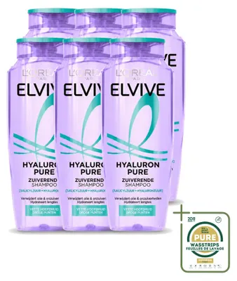 Image de 6 x Shampooing L'Oréal Paris Elvive Hyaluron Pure - 250 ml - Pack économique - 6 pièces