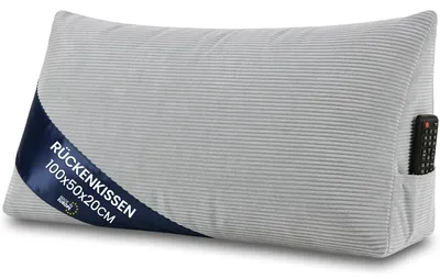 Produktbild von Keilkissen Rückenkissen Lesekissen für Bett Sofa & Couch Hellgrau Cord 100 cm